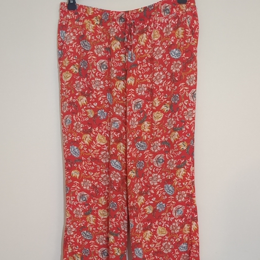LOFT Red Floral Wide Leg Pants Size M